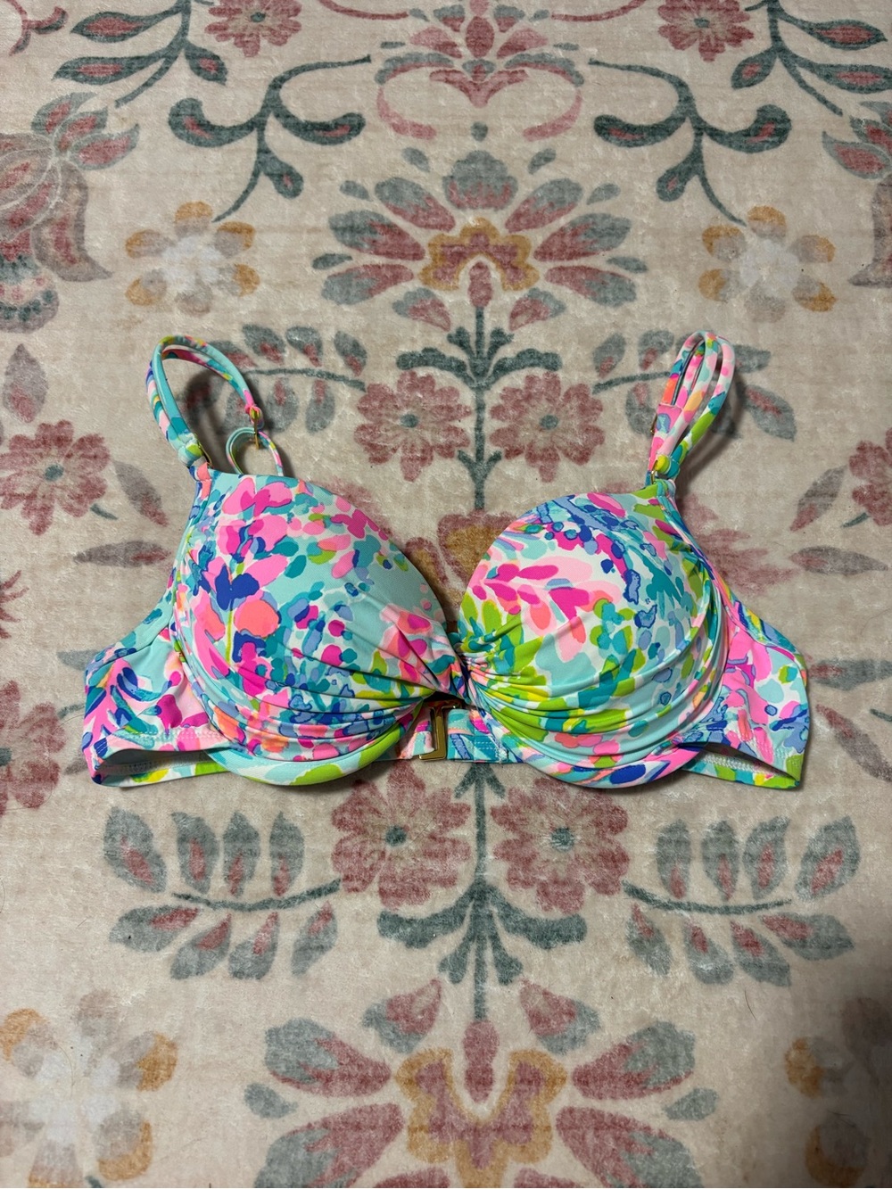 Lilly Pulitzer Multicolor Pink Blue Green Floral Padded Swim Top